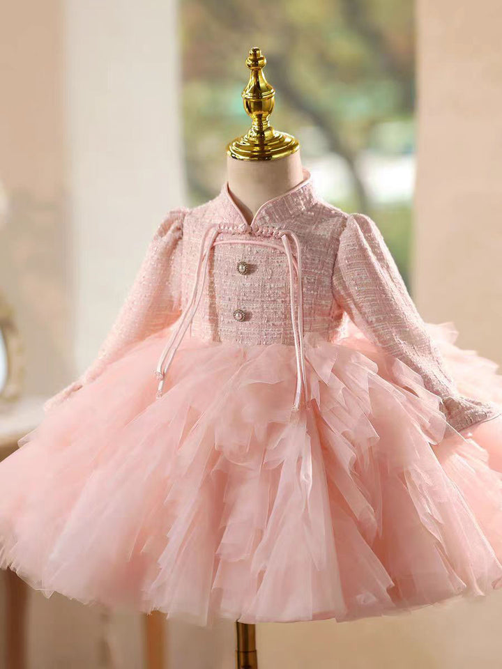 Lovely Pink Long Sleeve Princess Birthday Flower Girl Dress D209