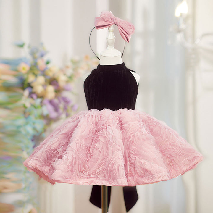 Elegant Pink Knee Length Flower Girl Dress for Birthday J847