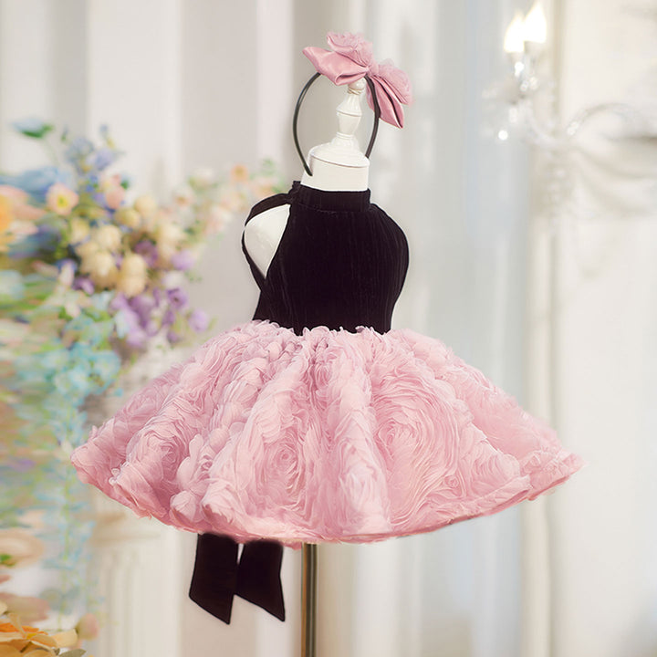 Elegant Pink Knee Length Flower Girl Dress for Birthday J847
