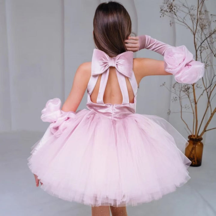 Luxury Kids Princess Dress with Handmade Flowers and Half Sleeves J594