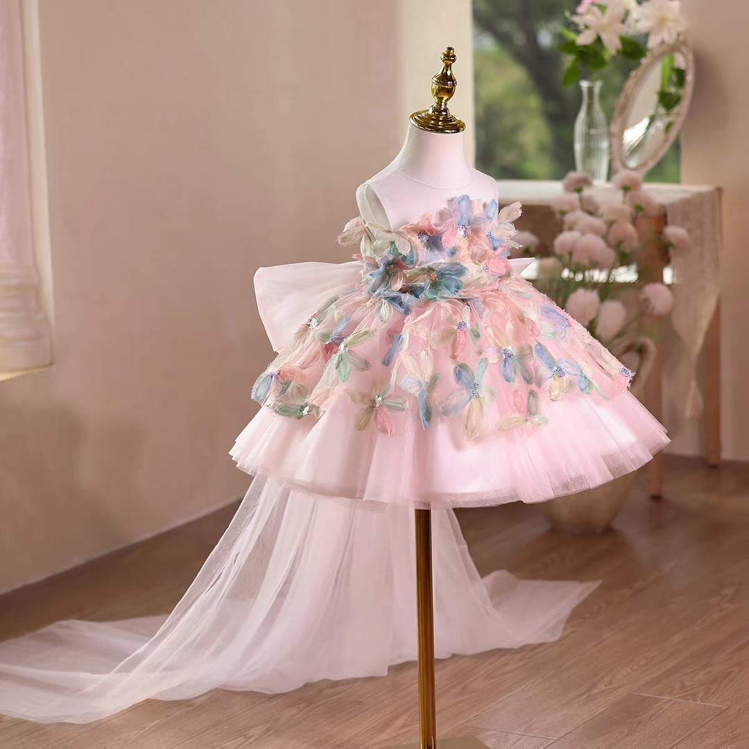 Fairy Flower Girl Dress with 3D Flowers Keen Length D113
