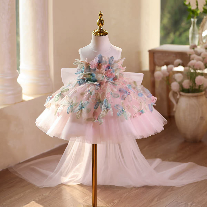 Fairy Flower Girl Dress with 3D Flowers Keen Length D113