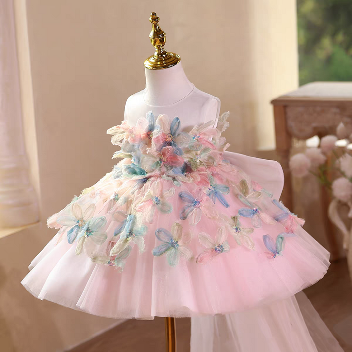 Fairy Flower Girl Dress with 3D Flowers Keen Length D113