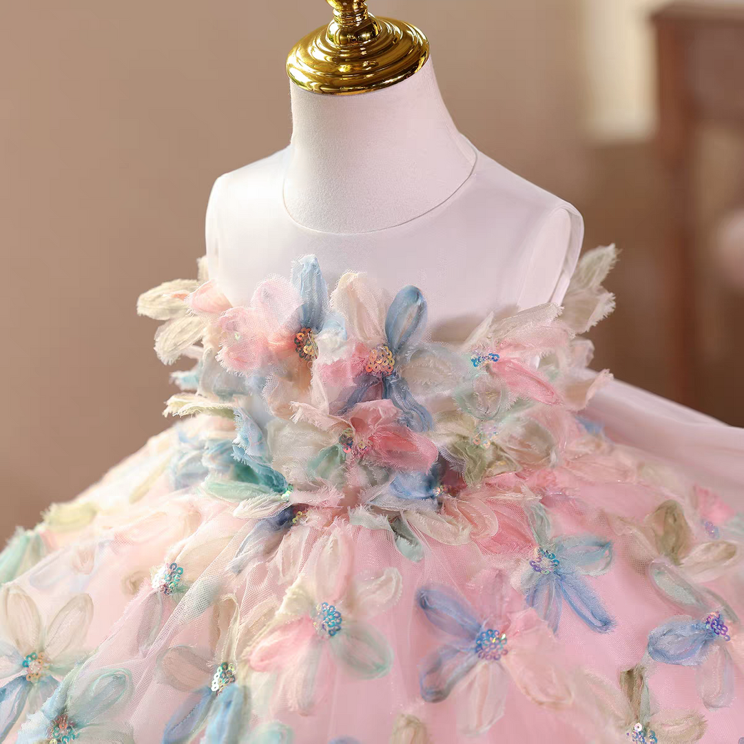 Fairy Flower Girl Dress with 3D Flowers Keen Length D113