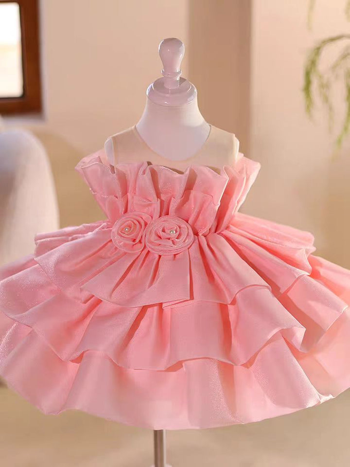 Elegant Black Ball Gown Flower Girl Dress with Ruffle Layers D128