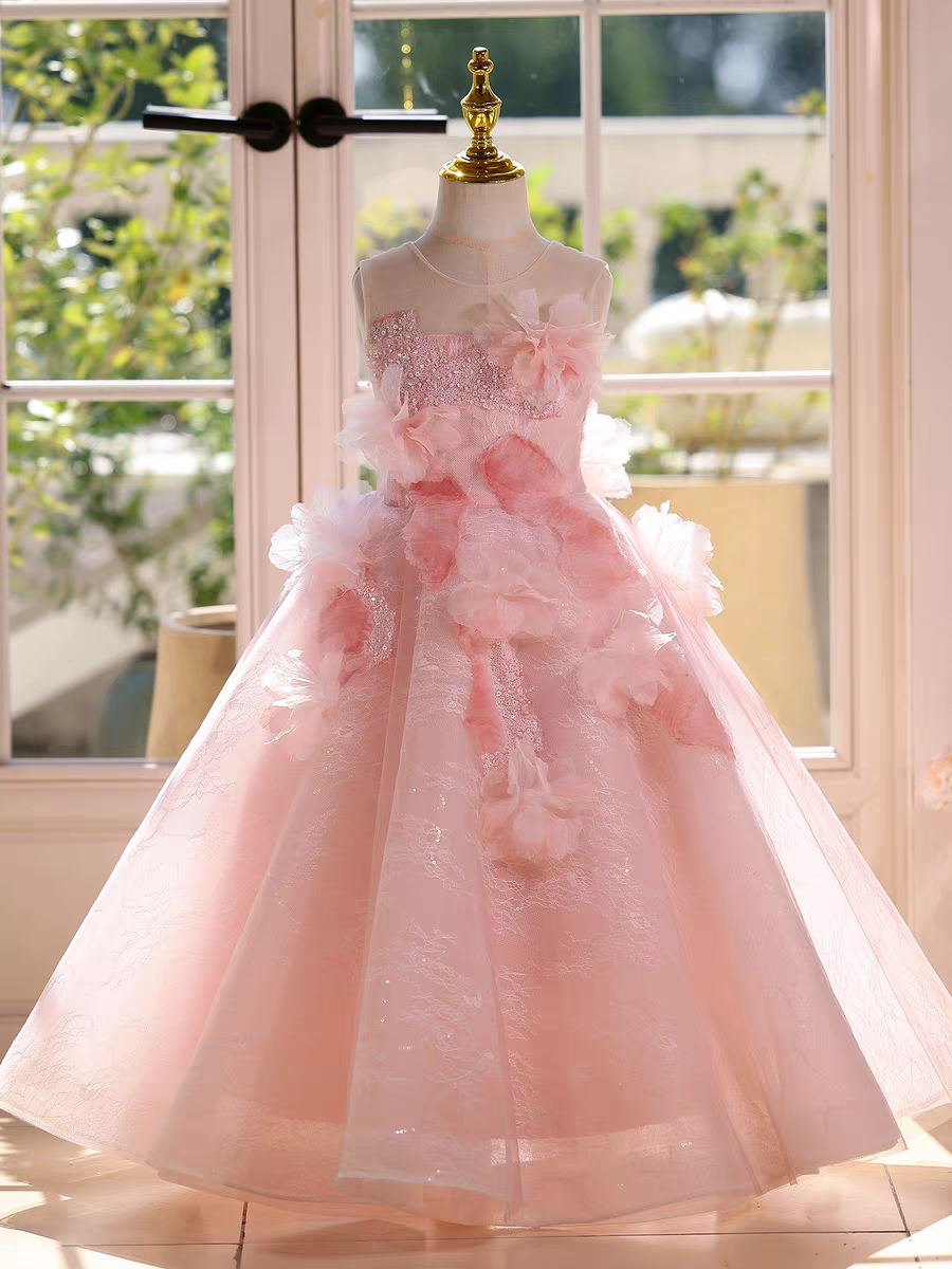 Fairy Sage Green Flower Girl Dress with 3D Floral Appliqus D009 Gray / child-3 Fairy Sage Green Flower Girl Dress with 3D Floral Appliqus D009 Gray / child-3