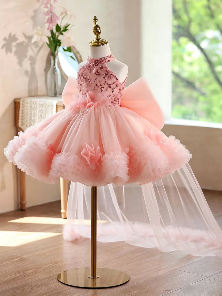 Sparkly Sage Green Princess Dress for Girls 3D Floral Party Dress J873B