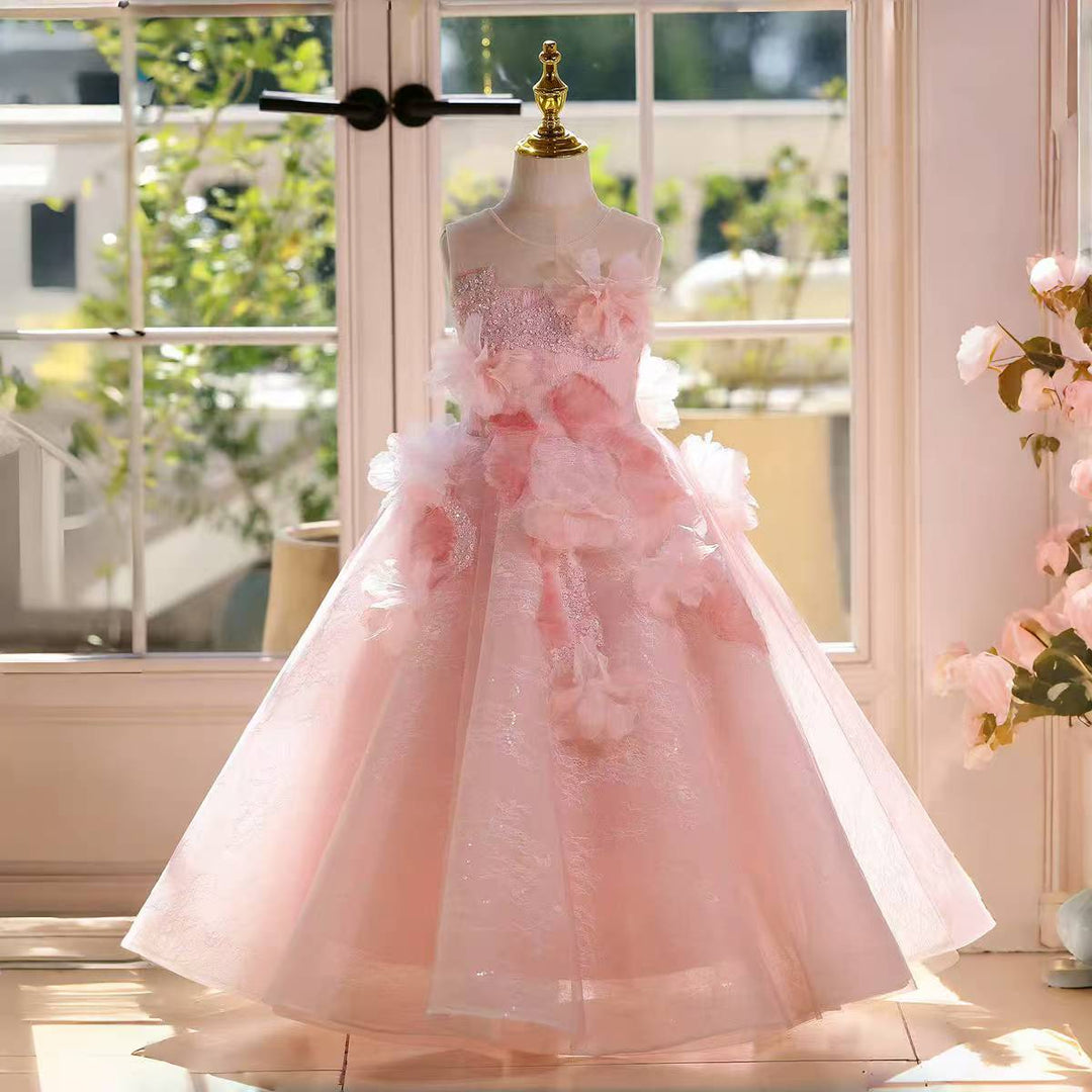 Fairy Sage Green Flower Girl Dress with 3D Floral Appliqus D009 Gray / child-3 Fairy Sage Green Flower Girl Dress with 3D Floral Appliqus D009 Gray / child-3