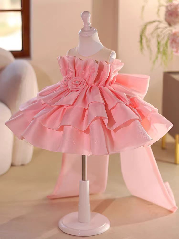 Elegant Black Ball Gown Flower Girl Dress with Ruffle Layers D128
