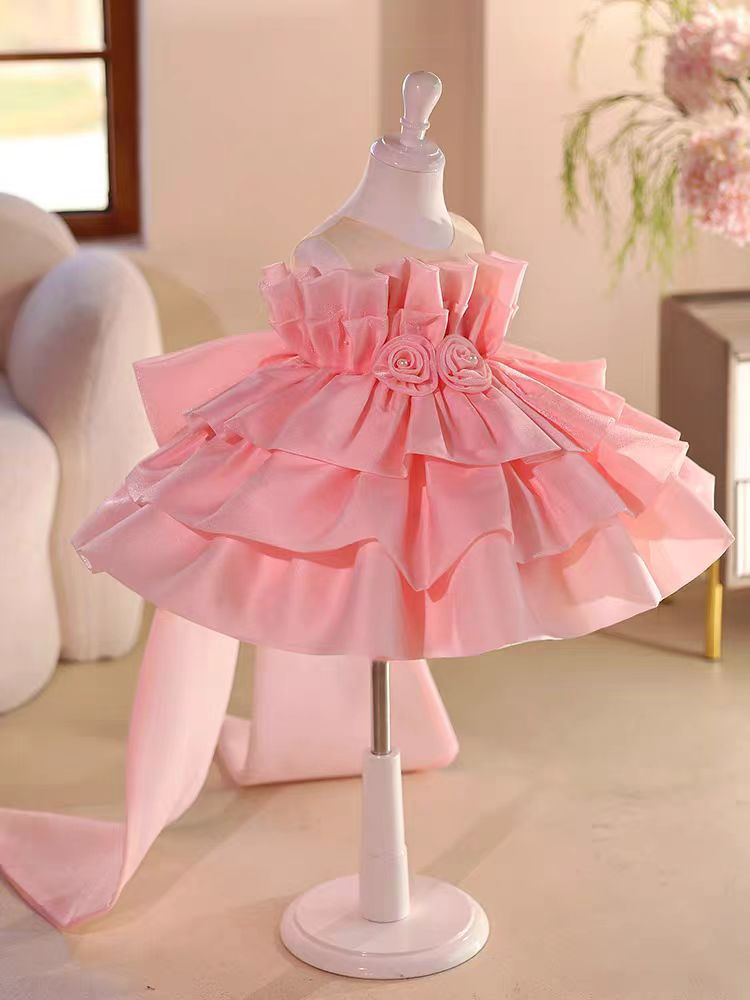 Elegant Black Ball Gown Flower Girl Dress with Ruffle Layers D128