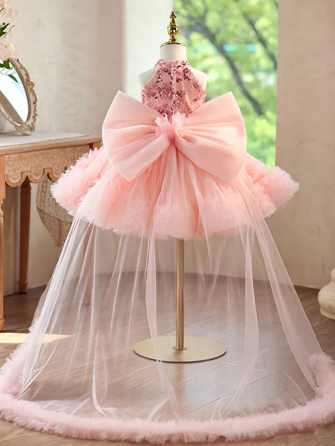 Sparkly Sage Green Princess Dress for Girls 3D Floral Party Dress J873B