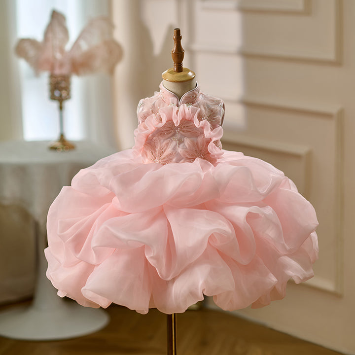 Luxury Pink Flower Girl Dress Princess Birthday Gown D164