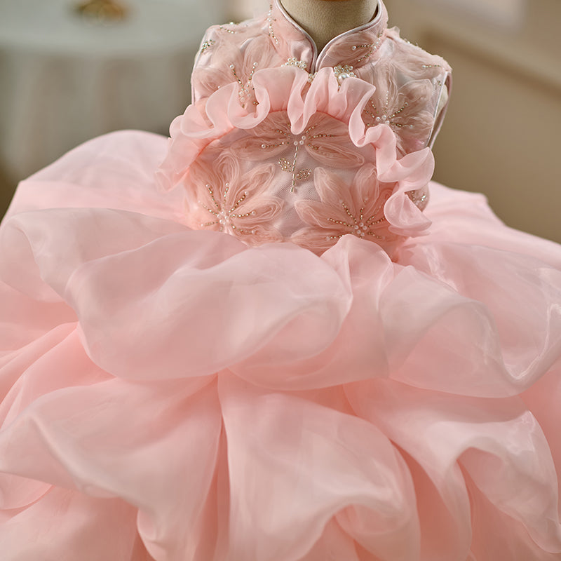 Luxury Pink Flower Girl Dress Princess Birthday Gown D164