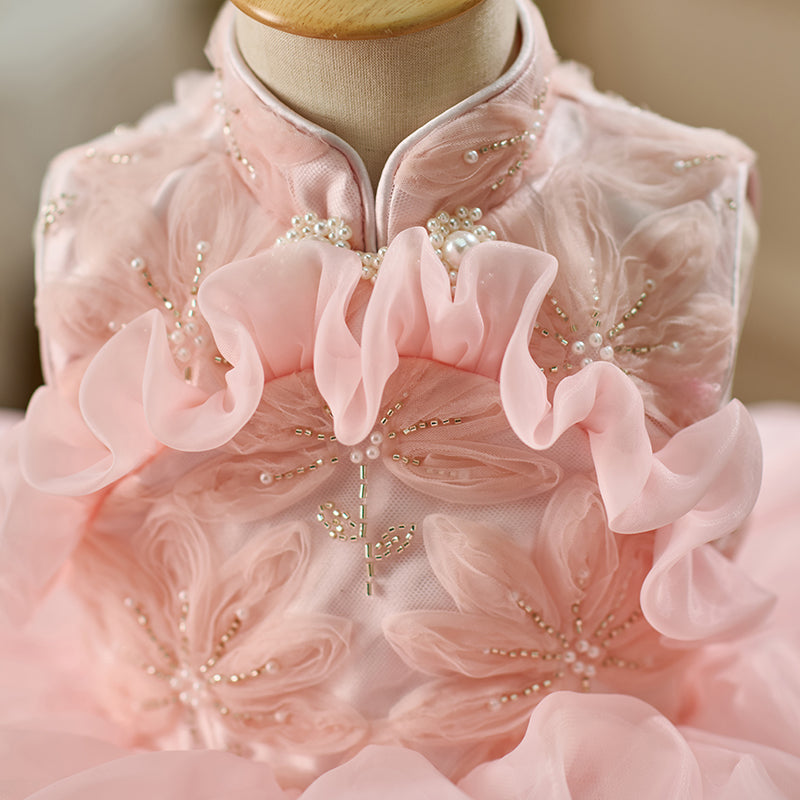 Luxury Pink Flower Girl Dress Princess Birthday Gown D164