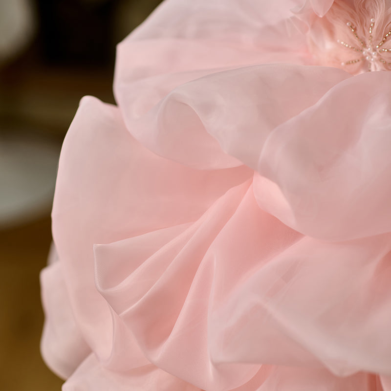 Luxury Pink Flower Girl Dress Princess Birthday Gown D164
