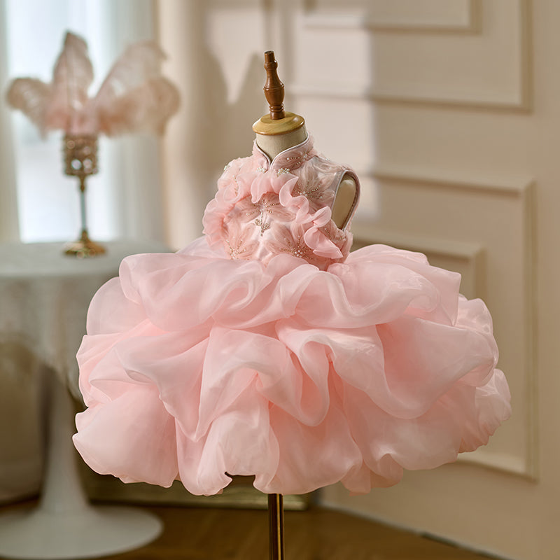 Luxury Pink Flower Girl Dress Princess Birthday Gown D164