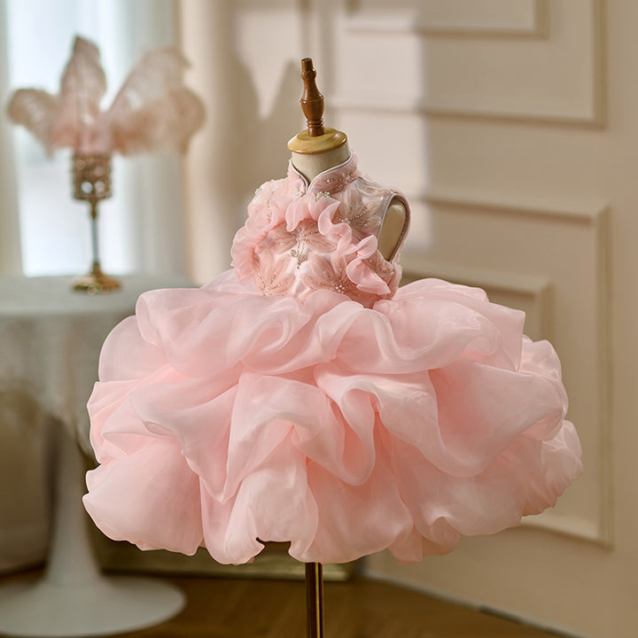 Luxury Pink Flower Girl Dress Princess Birthday Gown D164