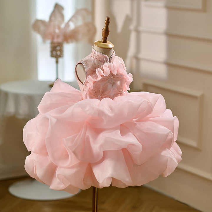Luxury Pink Flower Girl Dress Princess Birthday Gown D164
