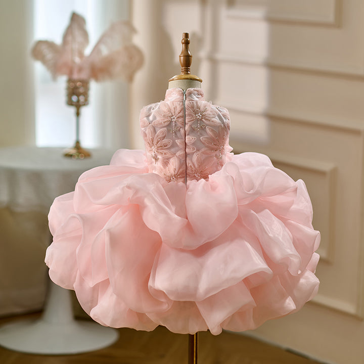 Luxury Pink Flower Girl Dress Princess Birthday Gown D164
