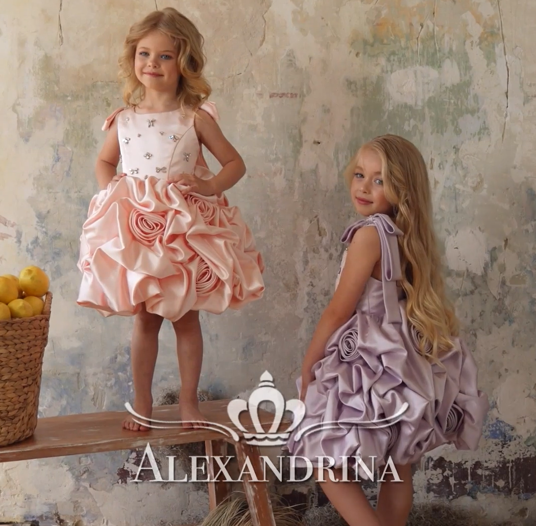 Satin Toddler Flower Girl Dress Princess Style 1st Birthday Party Gown D151