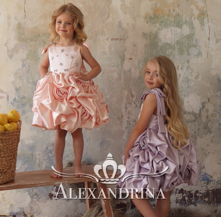 Satin Toddler Flower Girl Dress Princess Style 1st Birthday Party Gown D151