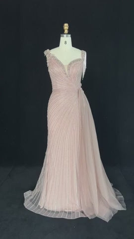 ‌ Luxury Intricately Beaded Fringe-Shoulder Fitted Evening Gown SS103