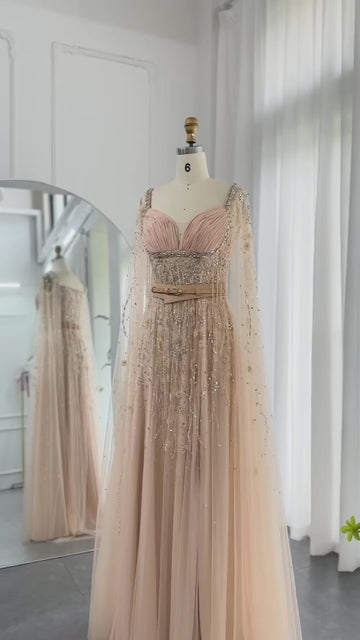 Luxury Saudi Arabic Gold Luxury Crystal Beaded Mermaid Evening Dress LA73142A