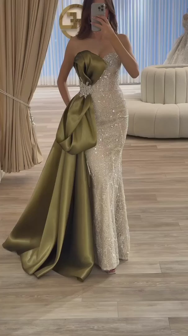 Elegant Overskirt Evening Dress with Sparkling Crystals SS617