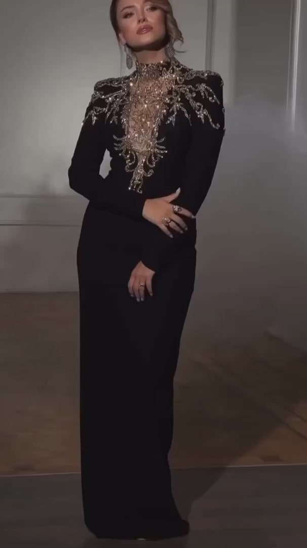 Evening Gown Black Dress With Gold Embellishment Azura Sequin Gown Green  Gold Parallel