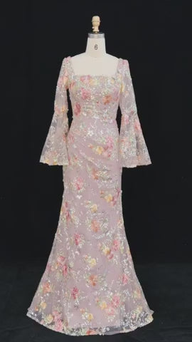 Romantic Rose Pink Appliqué Evening Dress Sparkling Floral Detail SS465