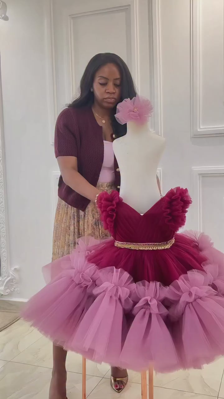 Elegant Fuchsia Flower Girl Dress for Wedding Party Puffy Tulle Princess Dress M013