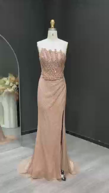 Sparkly Crystal Mermaid Evening Dress Dubai Luxury Caramel SS528