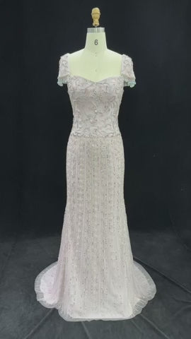 Luxury Beaded Puff Sleeve Sheath Prom Evening Dress SS389