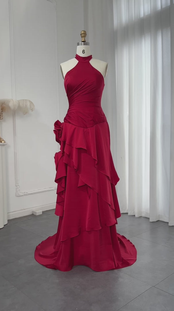 Elegant Wine Red Mermaid 3D Flowers Evening Dress SF029 – DreamyVow