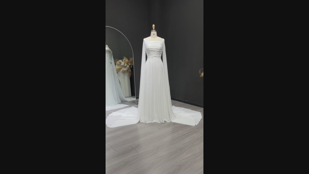 Elegant Red Chiffon Arabic Evening Dresses with Cape Sleeves SF032