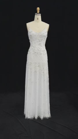 Dreamy Vow White Spaghetti Strap Beaded Column Evening Gown SS576