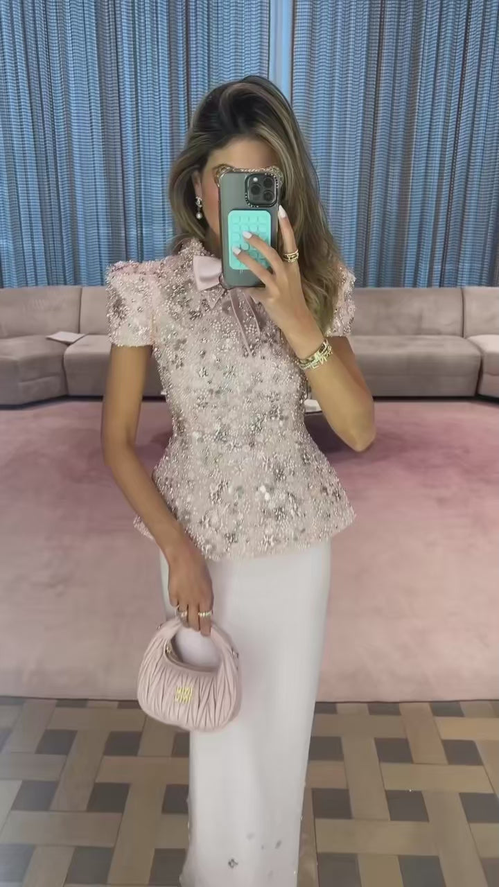 Glamorous Pink Two Piece Evening Dress with Sparkling Sequins SS547