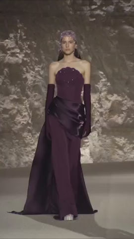 Luxury Wine Red Off-Shoulder Evening Gown with Long Train Beaded Bodice SS608