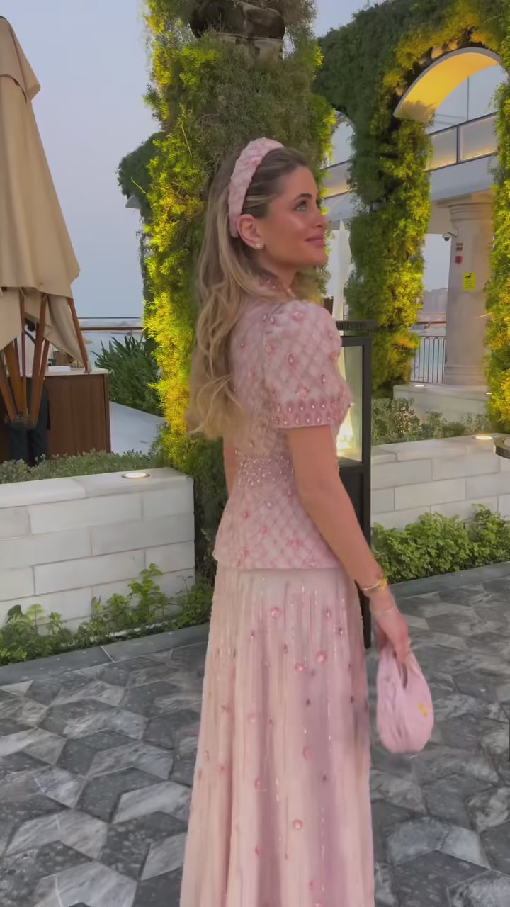 Luxury Pink Two Pieces Evening Dress with Crystals SS546