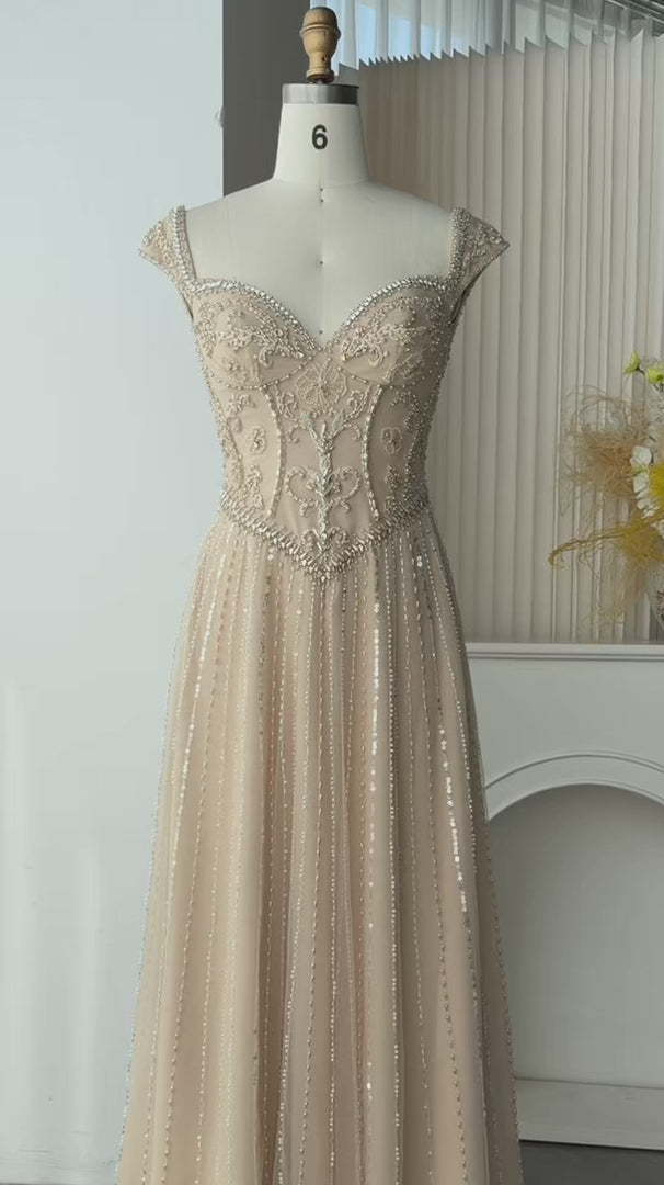 Dreamy Vow Champagne Beaded Sweetheart A-line Evening Gown SS332