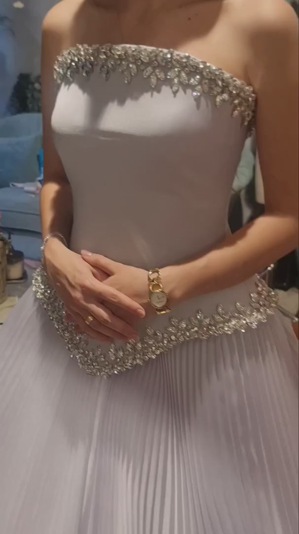 Luxury Lilac 3D Floral Tulle Evening Dress with Scarf SS310