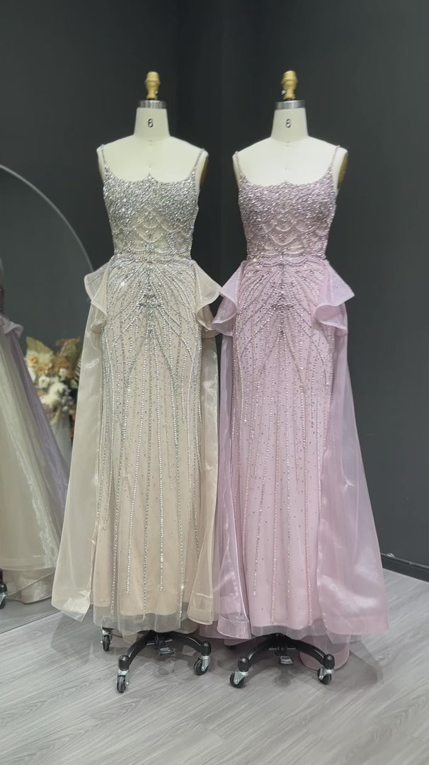 Glamorous Champagne Evening Dress with Layered Overskirt SS026