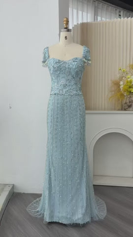 Luxury Beaded Puff Sleeve Sheath Prom Evening Dress SS389