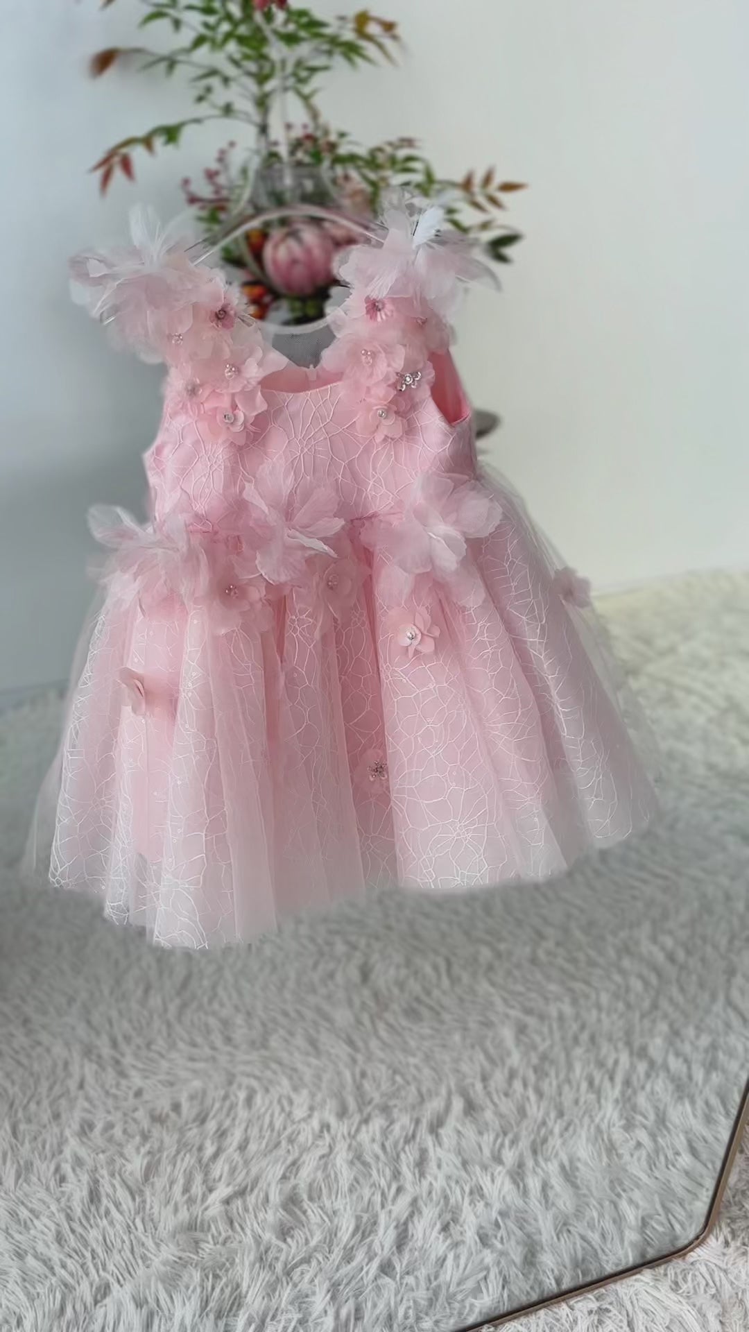 Luxury Pink 3D Floral Birthday Party Flower Girl Dress D238