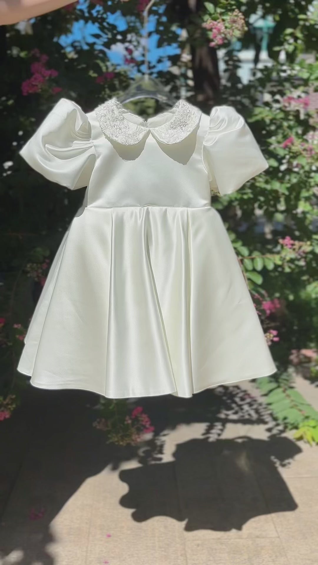 O-Neck Embroidered Satin Flower Girl Dress With Bow Knee Length J810
