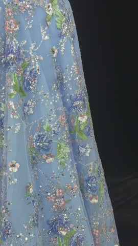 Luxury Pink Floral Glitter Evening Dress with Sparkling Embellishments SS460