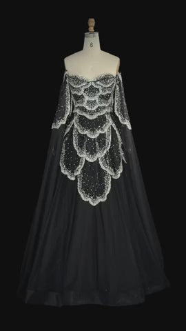 Elegant Off Shoulder Sage Green Evening Dress with Cape Sleeves SS215