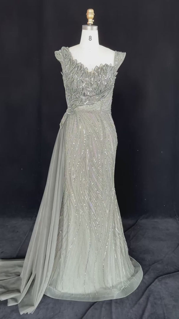 Luxury Beaded Asymmetric Mermaid Evening Dress SS106