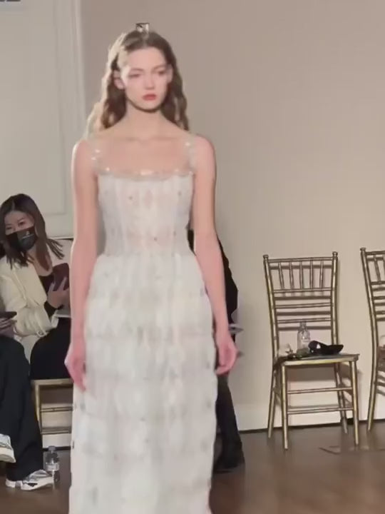 Elegant Crystal White Midi Square Neckline Dubai Evening Dress SS058