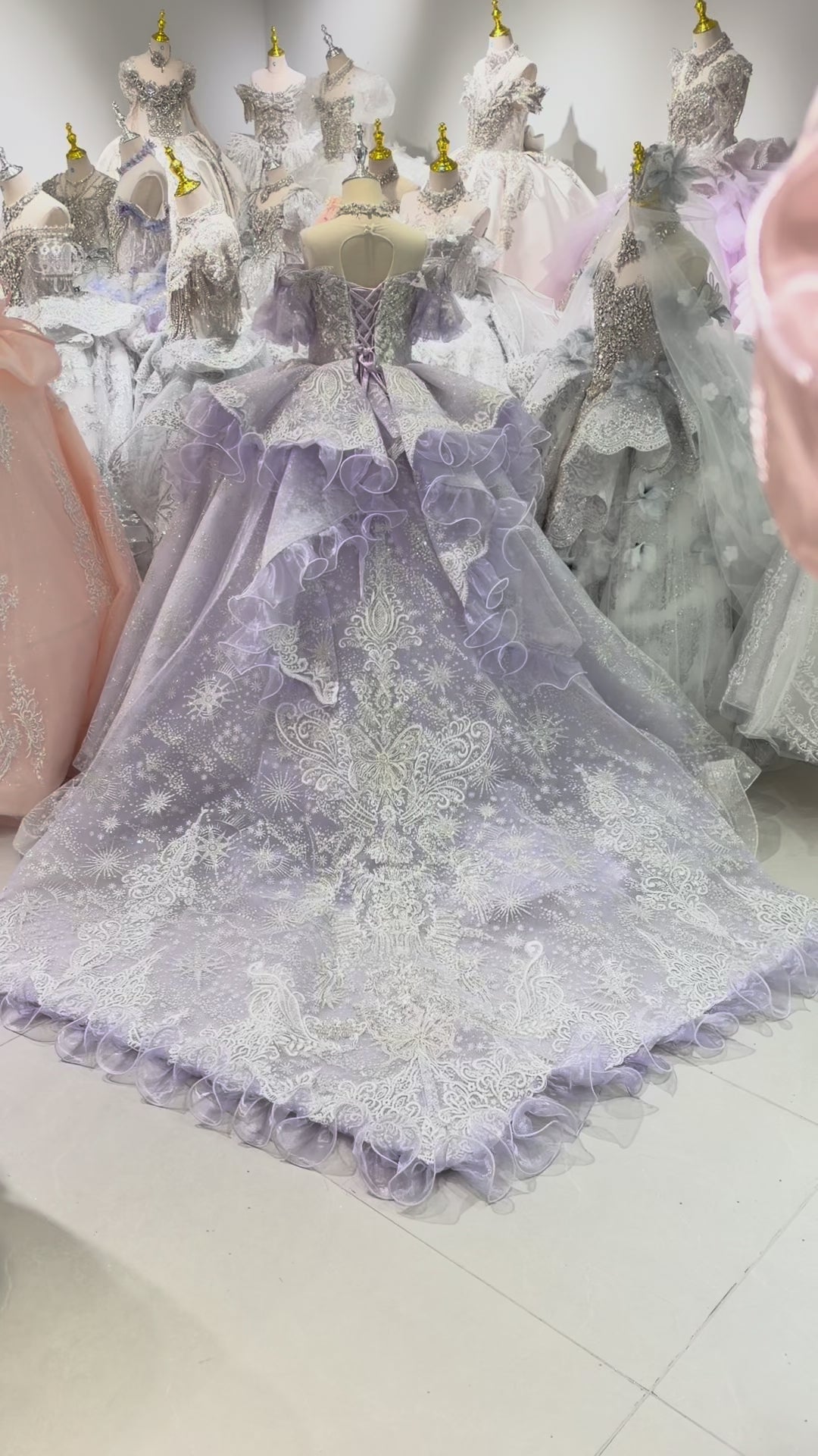 Lilac Butterfly Crystal Beaded Off-Shoulder Princess Wedding Ball Gown for Flower Girls Dress W103